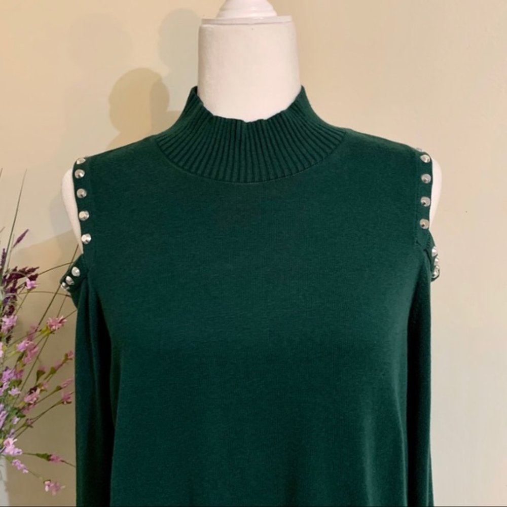 Michael Kors Silver Studded Cold Shoulder Top - Picture 1 of 8